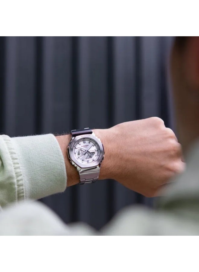 كاسيو ساعة كاسيو جي-شوك ​​للرجال، معدنية بالكامل، أبيض وفضي - GM-2110D-7ADR - Image 4